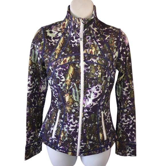Lululemon Define Jacket Womens 4 Floral Full Zip Thumb Holes Purple Green - Picture 1 of 10